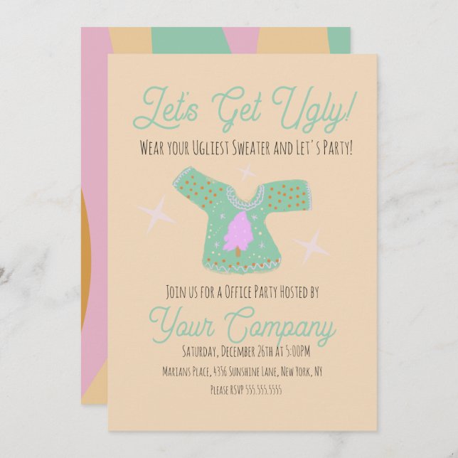 Convites Festa de Natal em Groovy, evento de suéter feio (Frente/Verso)