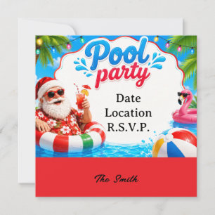 Convites Festa de Natal em Julho na Piscina com Papai Noel