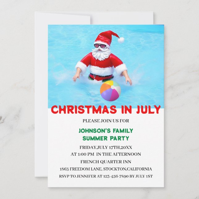 Convites Festa de Natal em Julho na Piscina de Verão (Frente)