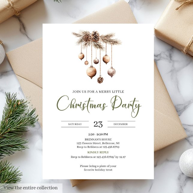Convites Festa de Natal em Marfim Oliva Neutro com Letreiro (Hand-Lettered Neutral Olive Ivory Christmas Party)