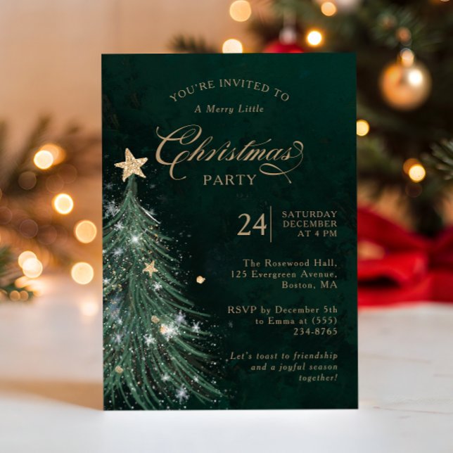 Convites Festa de Natal em Verde Elegante e Dourado (Criador carregado)