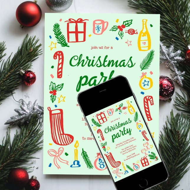 Convites Festa de Natal em Whimssic - Personalizada (Whimsical Christmas Holiday Party Cute Custom Invitation
Digital Download evite)