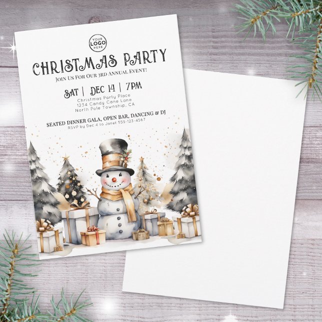 Convites Festa de Natal Empresarial Inverno Preto e Branco (Black White Winter Business Christmas Party Invitation)