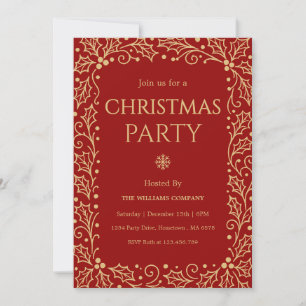 Convites Festa de Natal Empresarial Vermelha e Dourada Anti