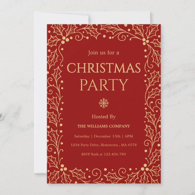 Convites Festa de Natal Empresarial Vermelha e Dourada Anti (Frente)