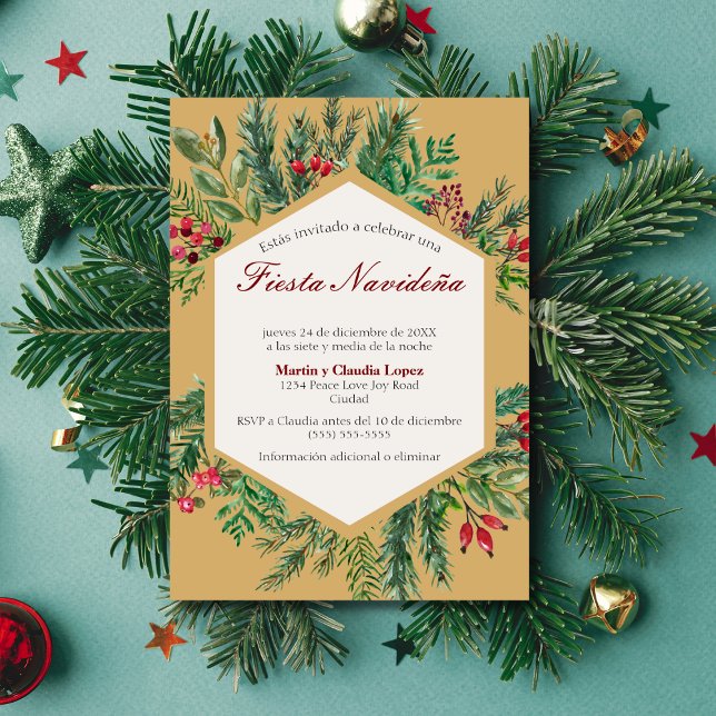 Convites Festa de Natal Espanhola Clássica Chique Fofa Nata (Criador carregado)