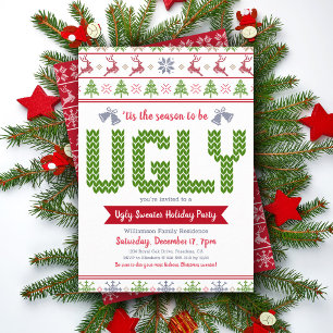 Convites Festa de Natal Feia e Doce Diversão Verde Vermelh