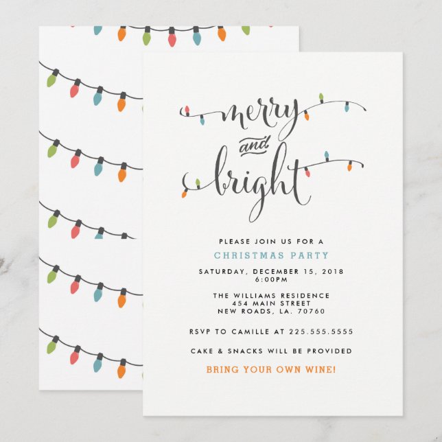 Convites Festa de Natal Feliz e Brilhante (Frente/Verso)