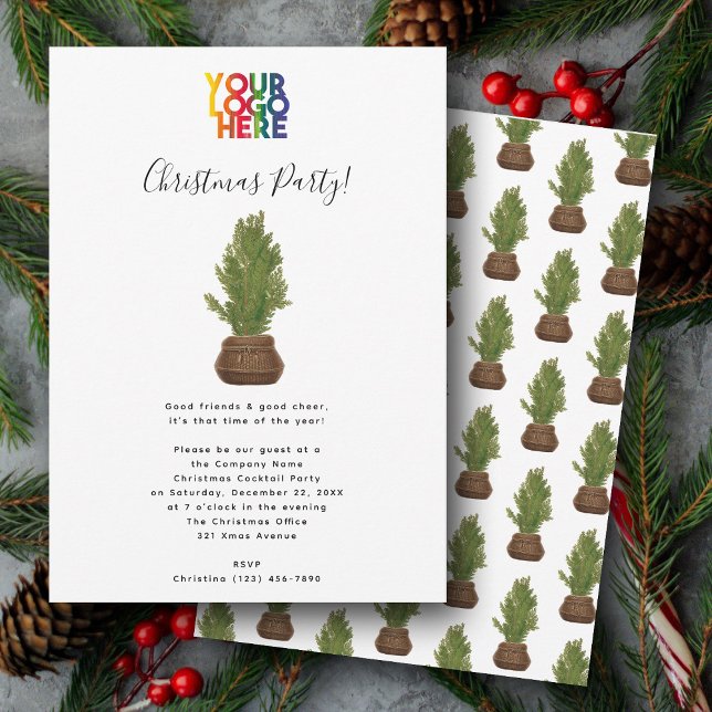 Convites Festa de Natal Feriado no Office Business Logo Par (Christmas Tree Holiday Office Business Logo Party Invitation)