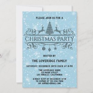 Convites Festa de Natal Festiva Azul Elegante Neve