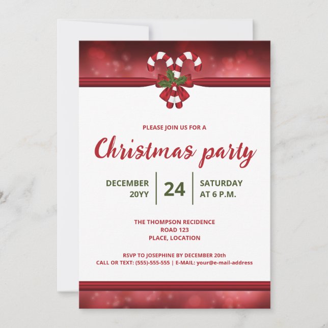 Convites Festa de Natal Festiva com Balas de Natal Vermelha (Frente)