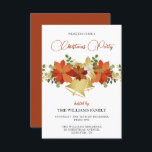 Convites Festa de Natal Festiva e Decortiva<br><div class="desc">Belo convite de festas decorativo de natal adequado a eventos familiares ou corporativos. Imagem decorativa vermelha e floral dourada do médio atordoante com sinos de ouro bonito sobre fundo branco. Todo texto, fonte e cor da fonte são totalmente personalizáveis para atender às suas necessidades. Se você quiser ajudar a personalizar...</div>