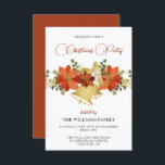 Convites Festa de Natal Festiva e Decortiva<br><div class="desc">Belo convite de festas decorativo de natal adequado a eventos familiares ou corporativos. Imagem decorativa vermelha e floral dourada do médio atordoante com sinos de ouro bonito sobre fundo branco. Todo texto, fonte e cor da fonte são totalmente personalizáveis para atender às suas necessidades. Se você quiser ajudar a personalizar...</div>