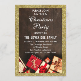 Convites Festa de Natal Festiva Oferece Dourada Glitter