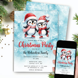 Convites Festa de Natal Festivo Azul Pinguins de Pé-de-Gelo