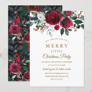 Convites Festa de Natal Floral Burgundy Moderna