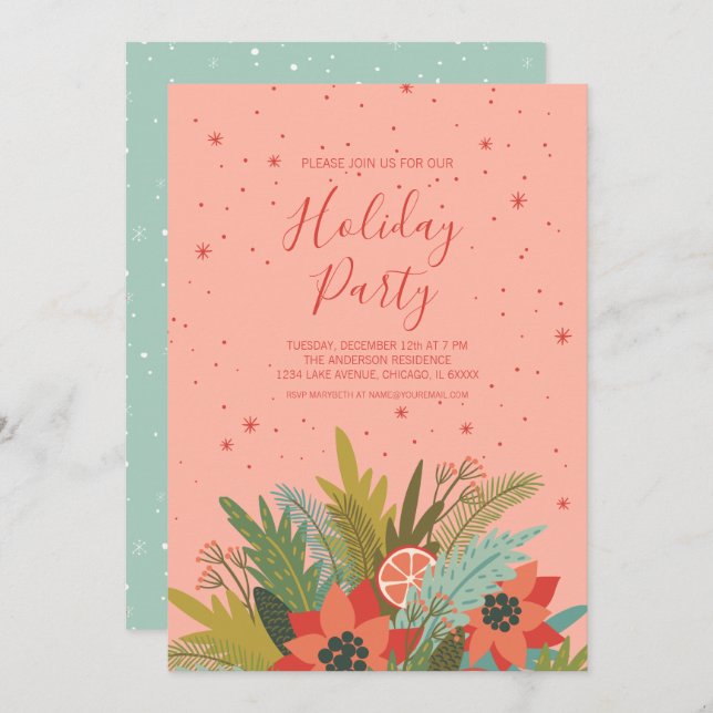 Convites Festa de Natal Floral Colorida (Frente/Verso)