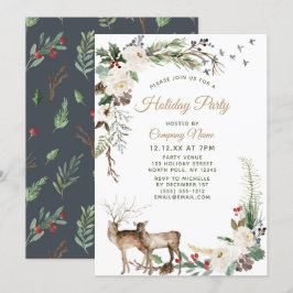 Convites Festa de Natal Floral Deer Corporate Holiday