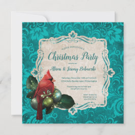 Convites Festa de Natal Floral do Cardeal e do Teal Blue