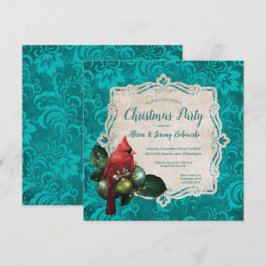 Convites Festa de Natal Floral do Cardeal e do Teal Blue