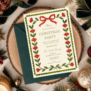 Convites Festa de Natal Floral Folk Vintage