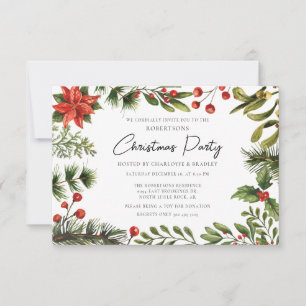 Convites Festa de Natal Floral Red Berries Watercolor