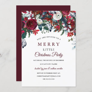 Convites Festa de Natal Floral Vermelha e Burgundy