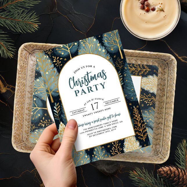 Convites Festa de Natal Floresta de Férias Arco Moderno Per (Modern Arch Holiday Forest Custom Christmas Party Invitation)