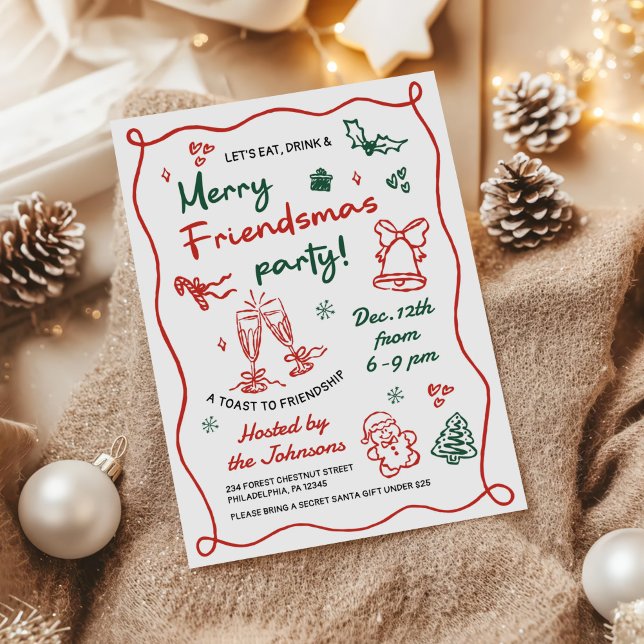 Convites Festa de Natal Friendsmas Desenhada à Mão Capricho (Criador carregado)