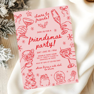 Convites Festa de Natal Friendsmas Desenhada à Mão Capricho