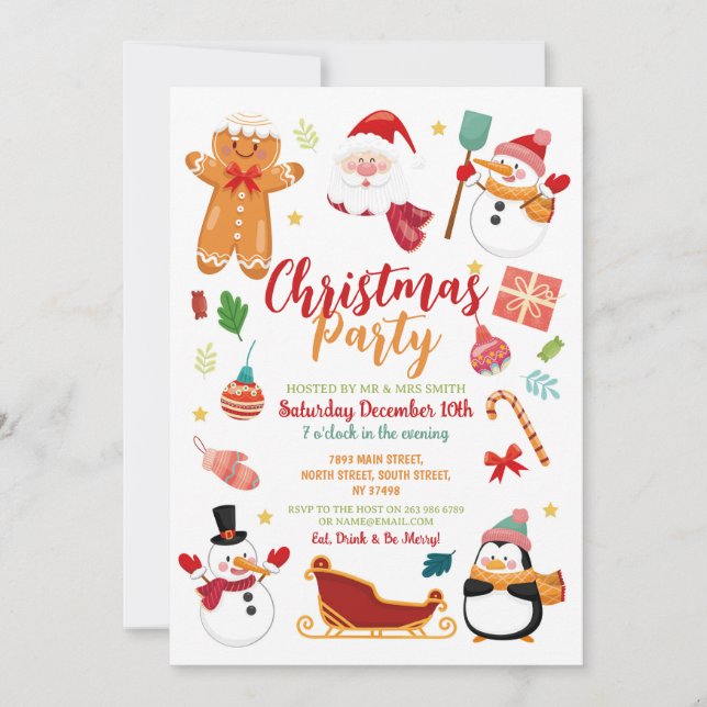 Convites Festa de Natal Gingerpão Snowman Divertimento (Frente)
