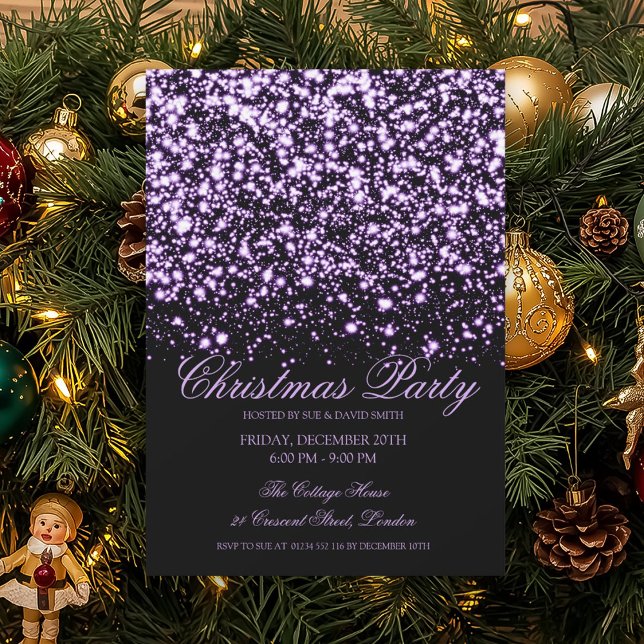 Convites Festa de Natal Glam Purple Midnight Elegante  (Elegant Purple Midnight Glam Christmas Party Invitation)
