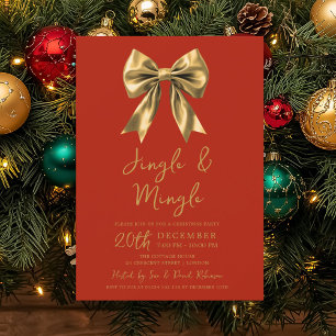 Convites Festa de Natal Gold Jingle & Mingle Laço Vermelho