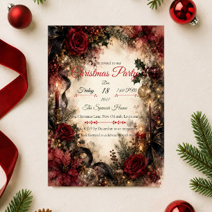 Convites Festa de Natal Gótica Burgundy Mal-humorada
