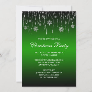 Convites Festa de Natal Green Black Sparkle Snowflakes