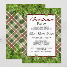 Convites Festa de Natal Green Red Xadrez & Pine Branch