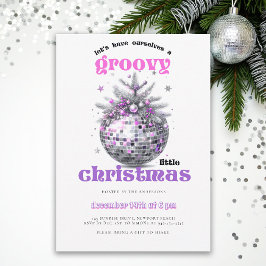 Convites Festa de Natal Groovy Disco Ball Rosa