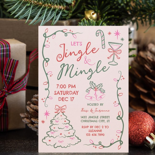 Convites Festa de Natal Hand-Drawn Doodles Mingle & Jingle (Criador carregado)