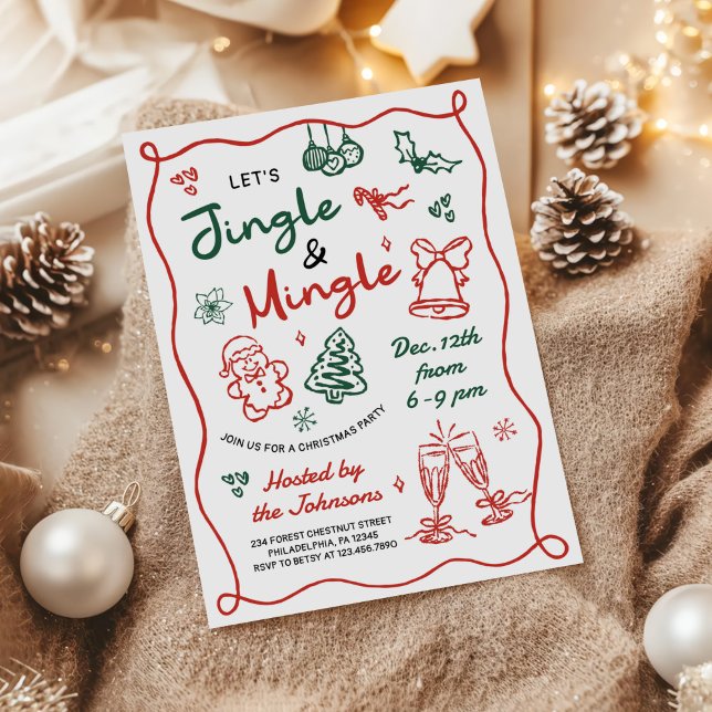 Convites Festa de Natal Hand Drawn Jingle e Mingle (Criador carregado)