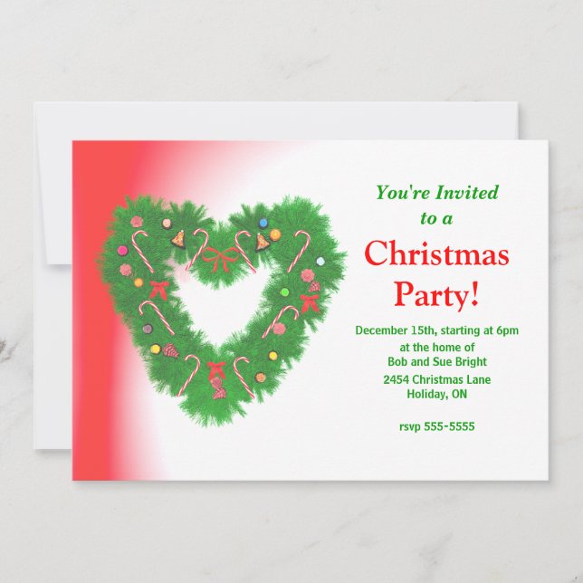 Convites Festa de Natal Heart Wreath (Frente)