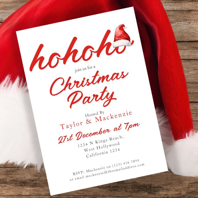 Convites Festa de Natal Ho Ho Santa Hat (Christmas Party Ho Ho Ho Santa Hat Invitations by Ricaso. Fun dinner or drink party invites
)