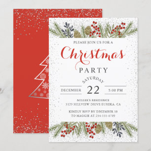Convites Festa de Natal Holiday Holly Berries Snow