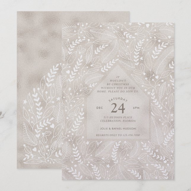 Convites Festa de Natal Holiday Home Champagne Shimmer (Frente/Verso)