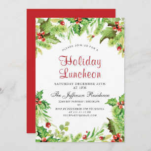 Convites Festa de Natal Holiday Luncheon Holly Berry