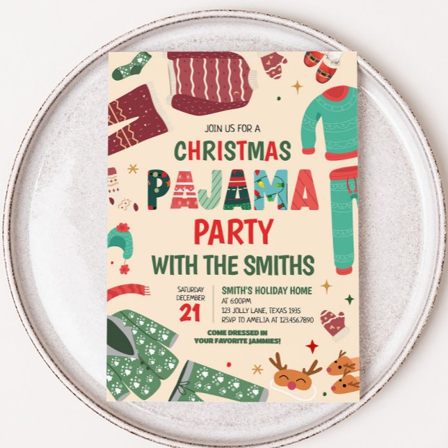 Convites Festa de Natal Holiday Pajama Slumber (Holiday Slumber Pajama Christmas Party Invitation)