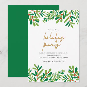 Convites Festa de Natal Holly Berries e Ferns