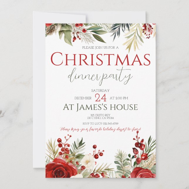 Convites Festa de Natal Holly, Feriado das Berries de inver (Frente)