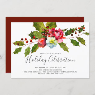 Convites Festa de Natal Holly Floral