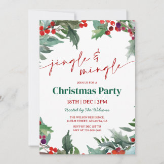 Convites Festa de Natal Holly Jingle and Mingle