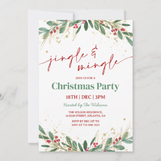 Convites Festa de Natal Holly Jingle and Mingle